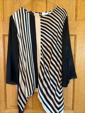 New York & Company Black and White Striped Asymmetric Blouse